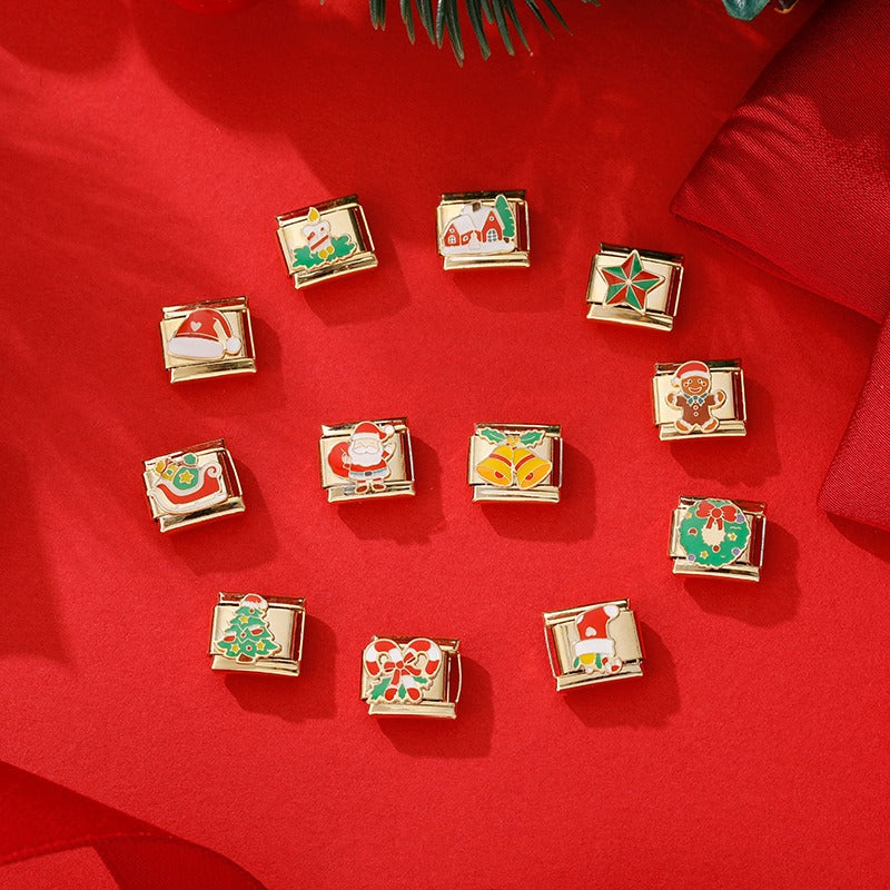 Christmas themed charms in gold