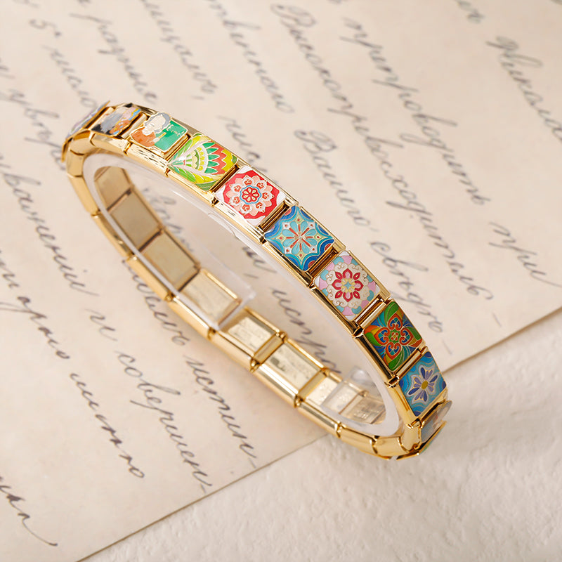 Colorful Flower Totem Bohemian Tile & Historic Genius Charms