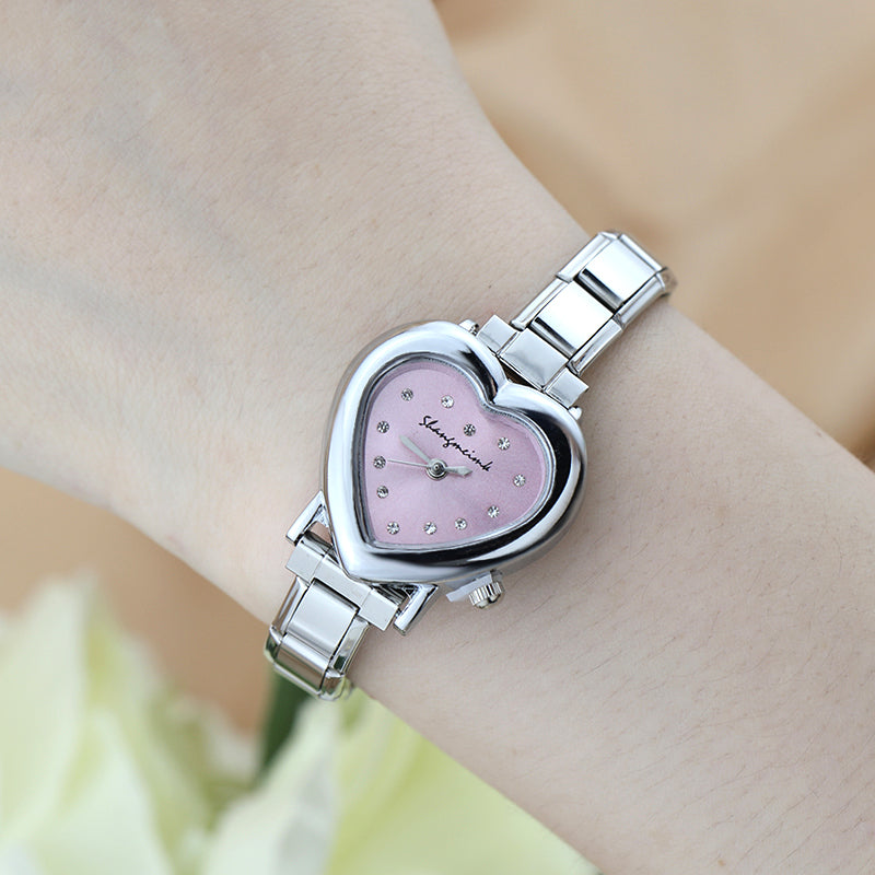 Beautiful Silver Heart Watch with Crystal Marker