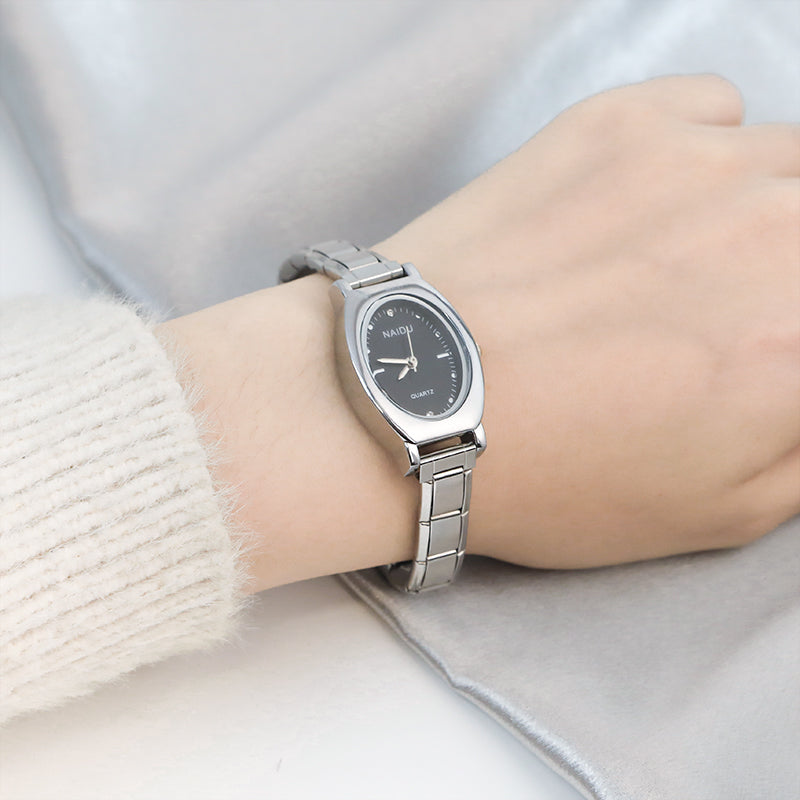 Sleek Oval Silver Watch - Minimalist Dial