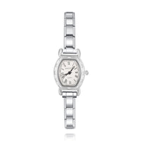 Soft Rectangle Silver Watch with Cut-Out Edge Detail — Architectural Italian Charm Watch
