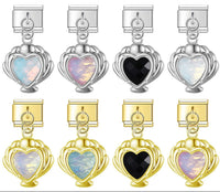 Mermaid’s Treasure Shell & Opalescent Heart Dangle Italian Charms — Ocean Pearl & Shell Dangle Links