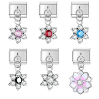 Daisy Rhinestone Flower Dangle Italian Charms — Crystal CZ Daisy & Cherry Blossom Dangle Links