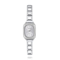 Soft Rectangle Silver Watch with Pastel Face — Gentle Colour Italian Charm Watch Bracelet
