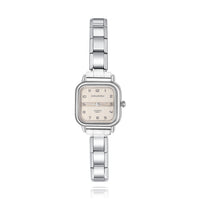 Silver Square Watch with Numbers & Pastel Face — Soft Colour Italian Charm Watch Bracelet