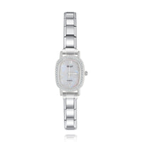 Luxury Crystal Bezel Oval Watch with Pearl Dial — Premium Italian Charm Watch Bracelet