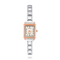 Vintage Square Two-Tone Rose Gold Watch — Rose Gold & Silver Italian Charm Watch Bracelet