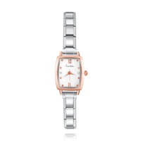 Vintage Two-Tone Rose Gold Soft Rectangle Watch — Warm Retro Italian Charm Watch Bracelet