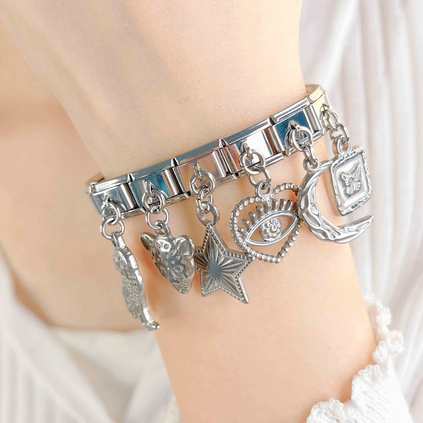 Wing Star Owl Moon Heart silver charms