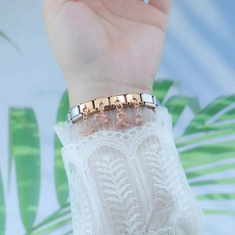 shiny rose gold charms Flower Bowknot Crown Moon