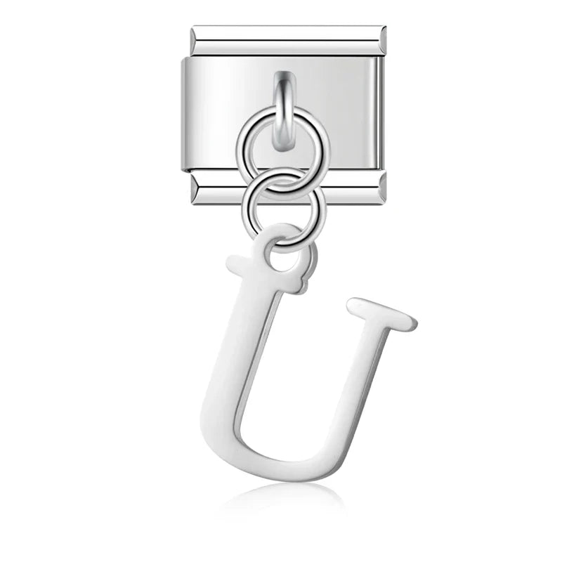 letters dangle charms in silver