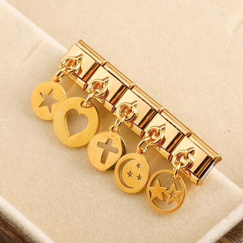 Round Star Heart Cross charms silver&gold