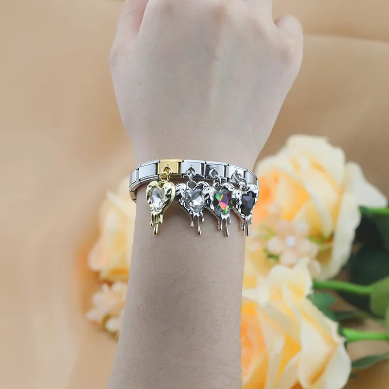 melted heart charms with gemstone silver&gold