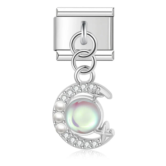 Moon Heart Monsters Shiny Silver Italian Charm