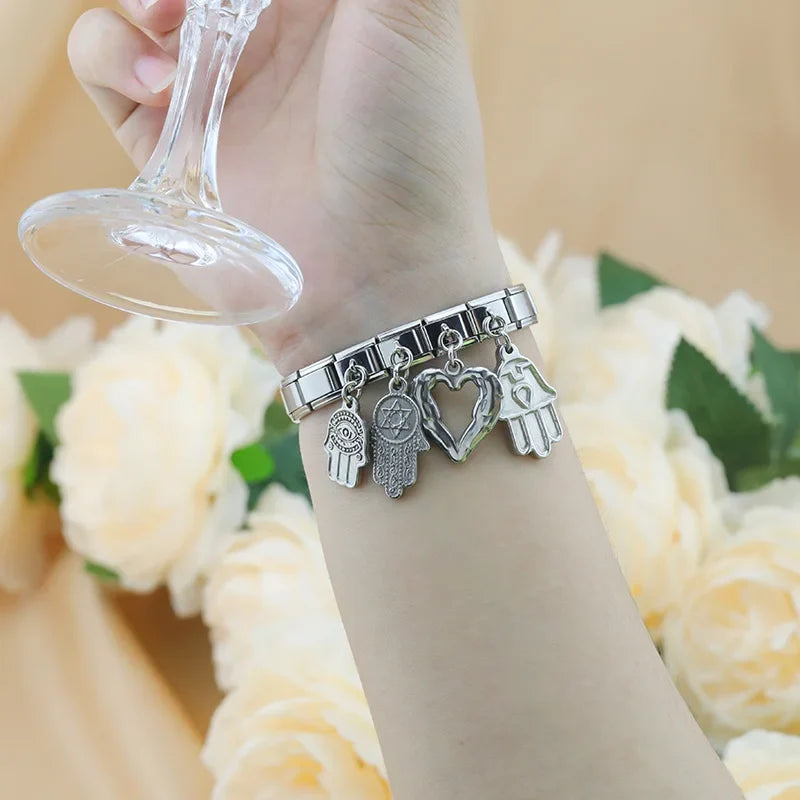 Heart Square Palm silver charms