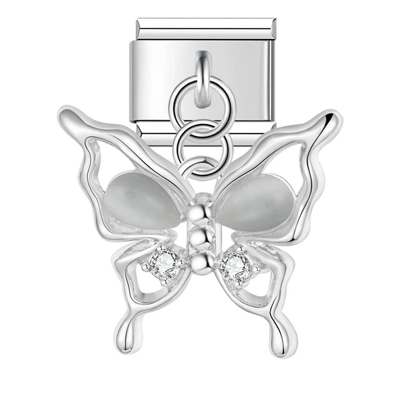 colorful Butterfly dangle charms silver