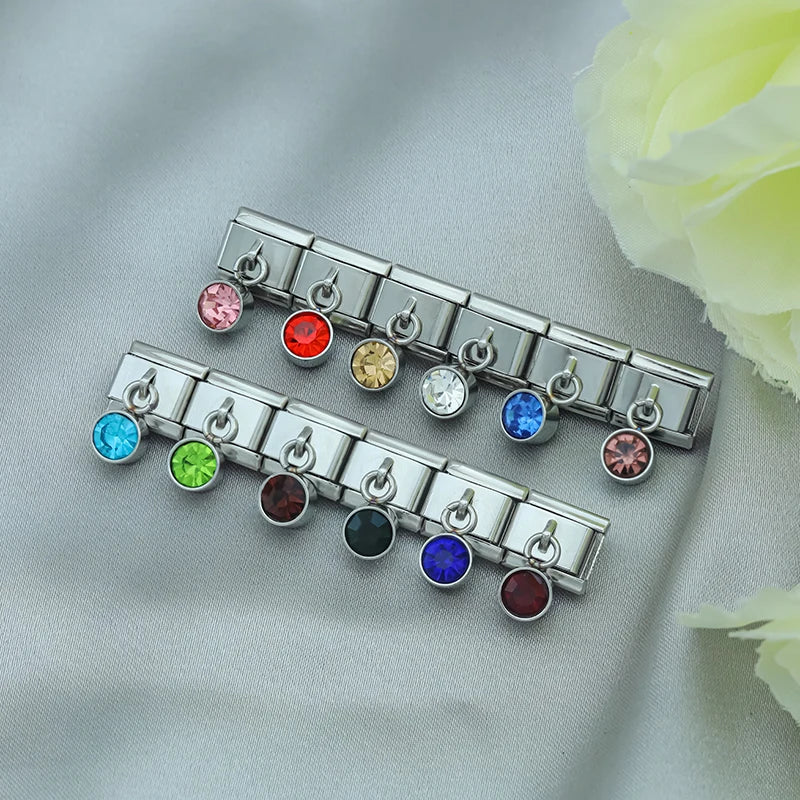 12 Month Birthday Colour Dazzling CZ Charm Ltalian Links DJ399