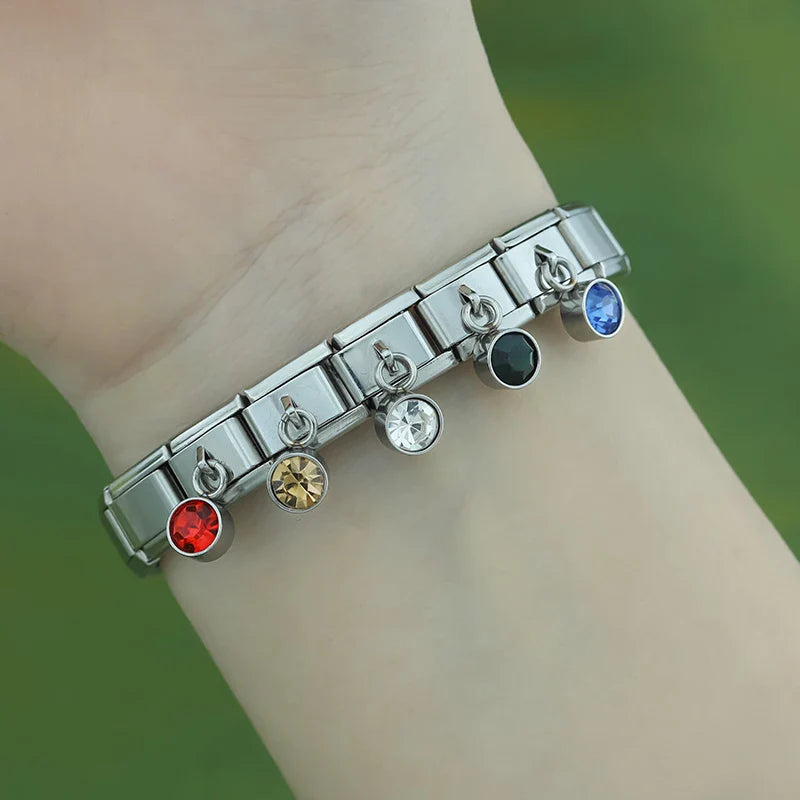 12 Month Birthday Colour Dazzling CZ Charm Ltalian Links DJ399
