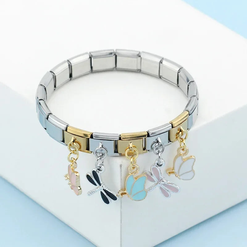 The Enamel Dragonfly & Butterfly Dangle Charm in Silver