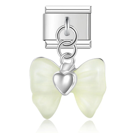 Bow Knot Angel Wings Shiny silver charms