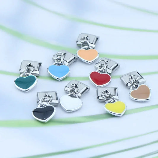 colorful heart designs dangle charms silver