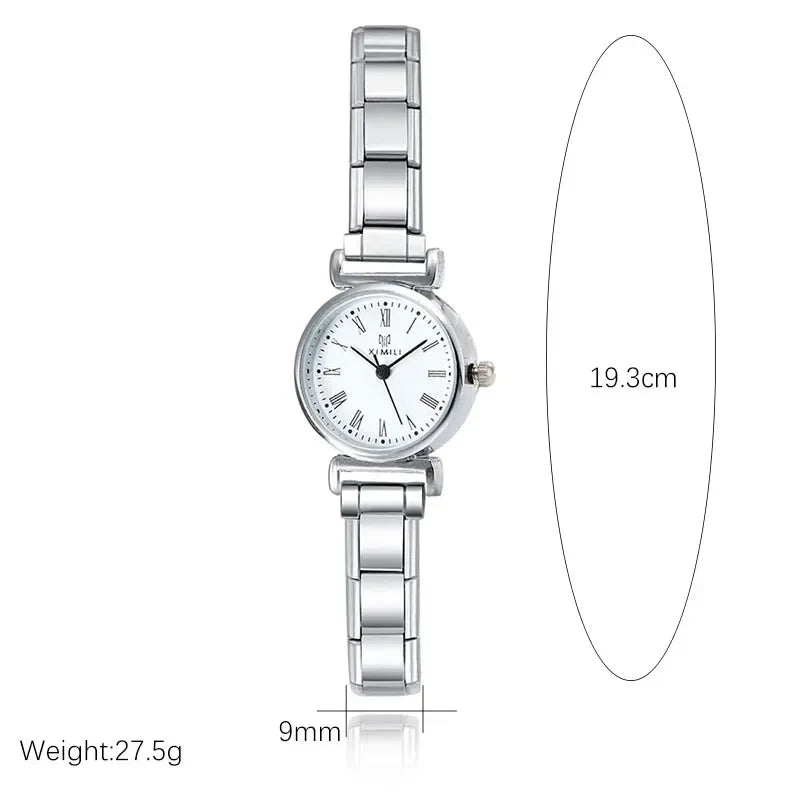 Small Round Silver Watch with Roman Numbers