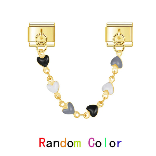 The Multicolored Enamel Heart Safety Chain Dangle Charm in Silver & Gold