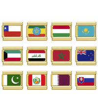 National Flag Italian Charms in Gold — Gold-Frame Country Flag 9mm Bracelet Links