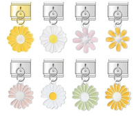 Colourful Glaze Daisy Flower Dangle Italian Charms — Pastel Enamel Daisy Dangle Links