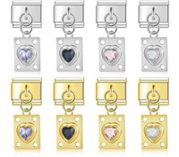 The Crystal Heart Plaque Dangle Charm in Silver & Gold