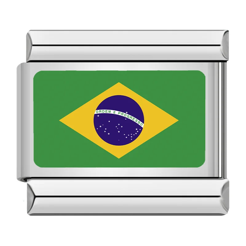 Brazil flag Italian charm for a 9mm charm bracelet in stainless steel, by Charmtastic