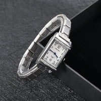 Elegant Silver Rectangle Customisable Italian Charm Watch — Clean Rectangular Watch Bracelet
