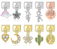 Enamel Coloured Diamond Flower & Butterfly Dangle Charm for Bracelets