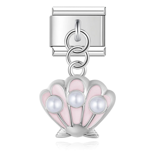 Pearl Scallop Shell Dangle Charm in Silver & Gold