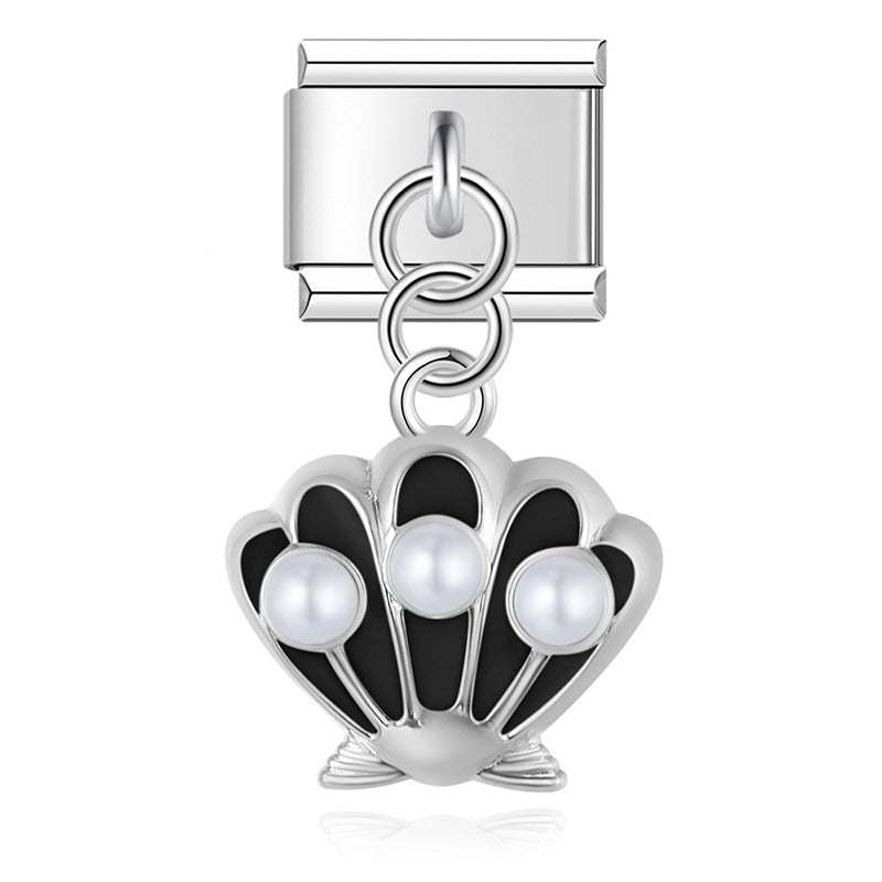 Pearl Scallop Shell Dangle Charm in Silver & Gold