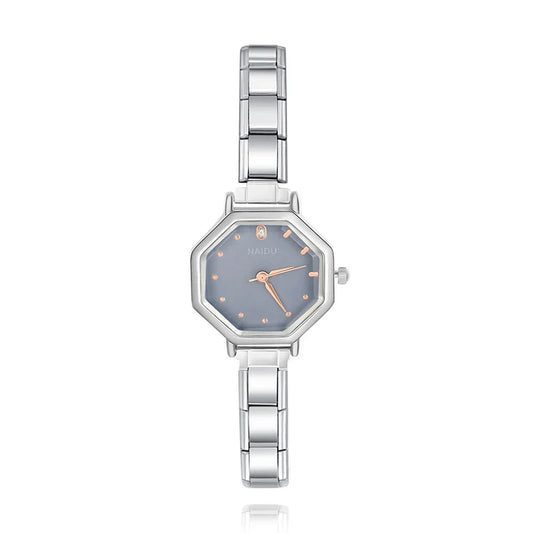 Silver watch with a hexagonal gray face charmtastic