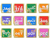 Golden Colourful Month Italian Charms — January to December Gold Enamel Calendar Bracelet Links