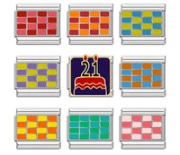 Colourful Checkerboard & 21st Birthday Italian Charms — 8 Colourways + Birthday Cake Link