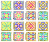 Colourful Vibrant Mosaic Tile Pattern Italian Charms — Silver & Gold Border Bracelet Links
