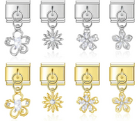 The Crystal Botanical Blossom Dangle Charm in Silver & Gold