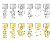Crystal Figurine & Silhouette Dangle Charm in Silver & Gold