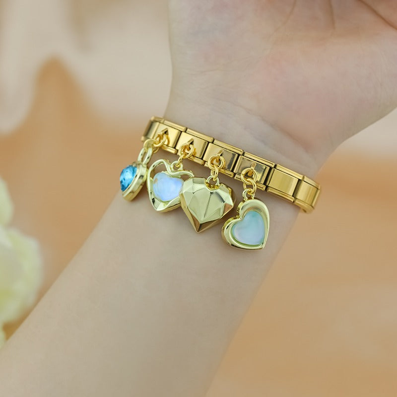 blue themed Sun Planet Heart charms silver&gold