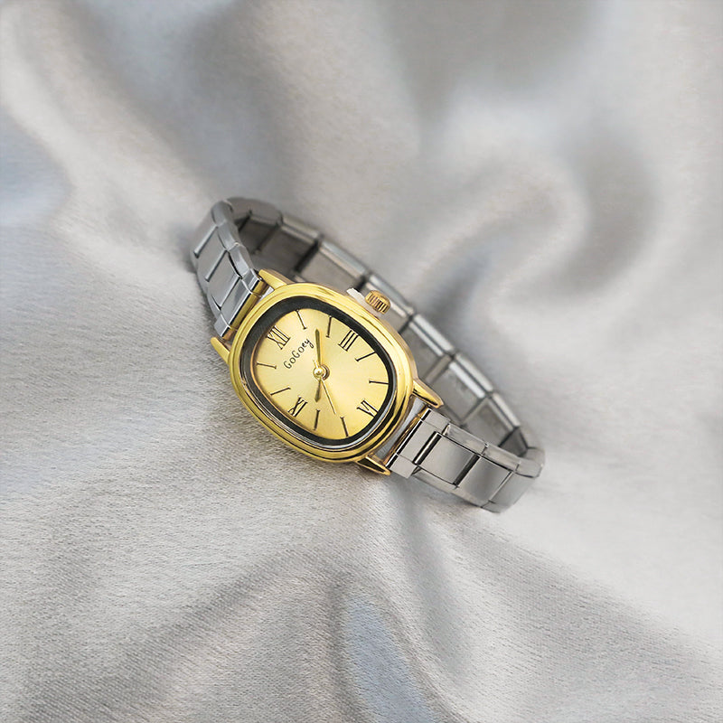 Two-Tone Oval Watch with Roman Numbers