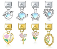 Flower Crown Heart Moon & Planet Charms in Silver & Gold