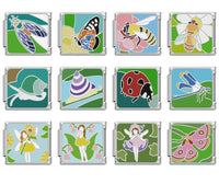 Cute Flower Fairy, Dragonfly, Cicada & Snail Italian Charms — Garden Nature Bracelet Links