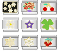 Glaze Italian Charms — Stars, Rose Bouquet, Cherries, Daisy, Purple Star, Clover & Snowflakes