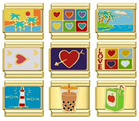 Gold Love, Landscape & Drink Italian Charms — Tropical, Hearts, Boba & Travel Designs