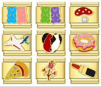 Gold Gummy Bear, Mushroom, Donut, Pizza & Lipstick Italian Charms — Fun Gold Enamel Links