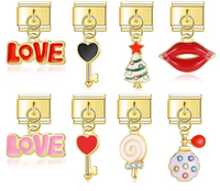 Golden Love, Kiss & Hearts Italian Charms