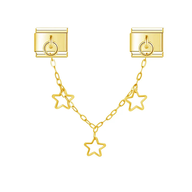 Gold outline star cutout safety chain link — Italian charm bracelet, by Charmtastic